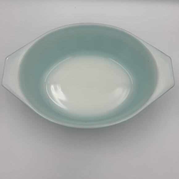 Pyrex Snowflake Turquoise 043 1.5 Qt Oval Casserole Baking Dish MCM Vintage - Picture 5 of 15